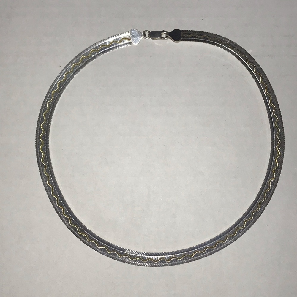 14K & Sterling Silver Herringbone Necklace - Picture 3 of 9